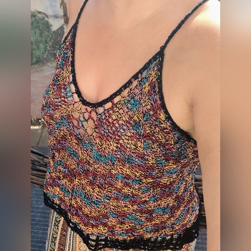 Handmade multicolor halter crochet top Medium - Picture 3 of 5